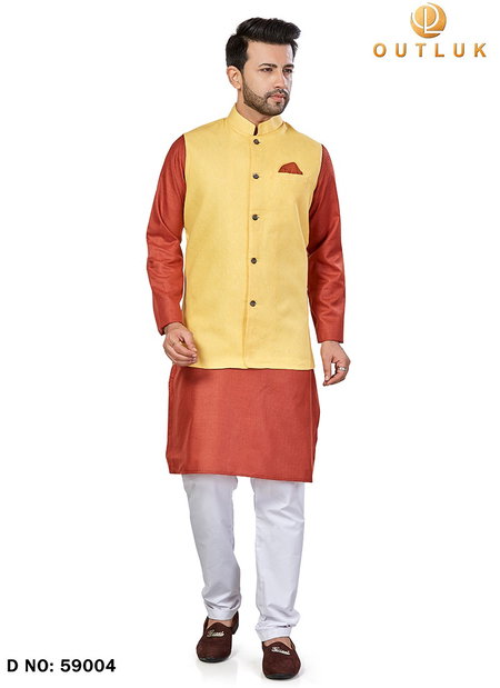 Yellow Outluk Vol 59 Wedding Wear Kurta Pajama With Jacket Mens Collection 59004